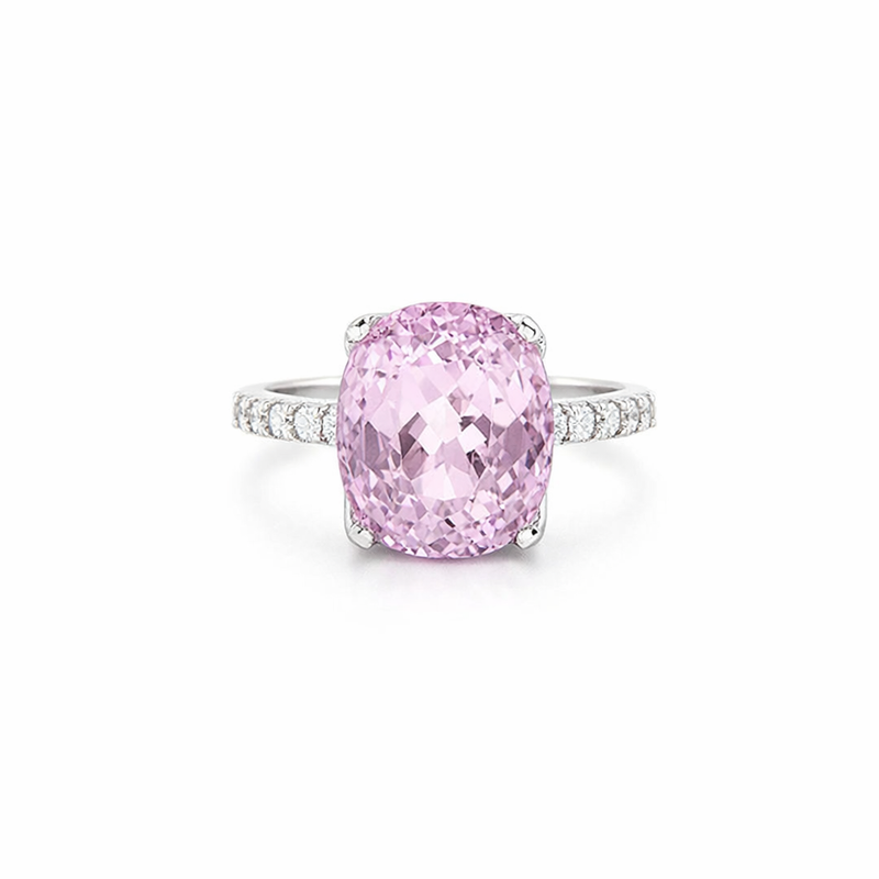 Platinum Kunzite And Diamond Ring