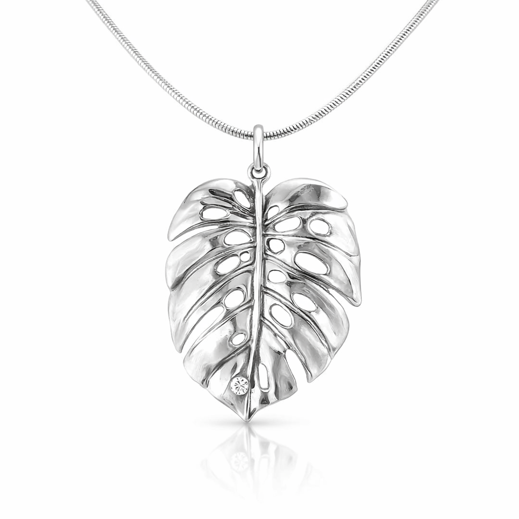 Monstera Leaf Pendant In 18K White Gold