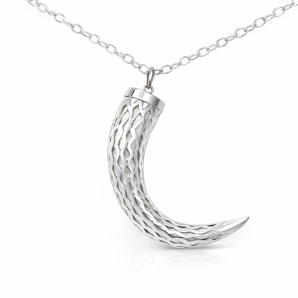 Pig Tusk Pendant With Silver Overlay