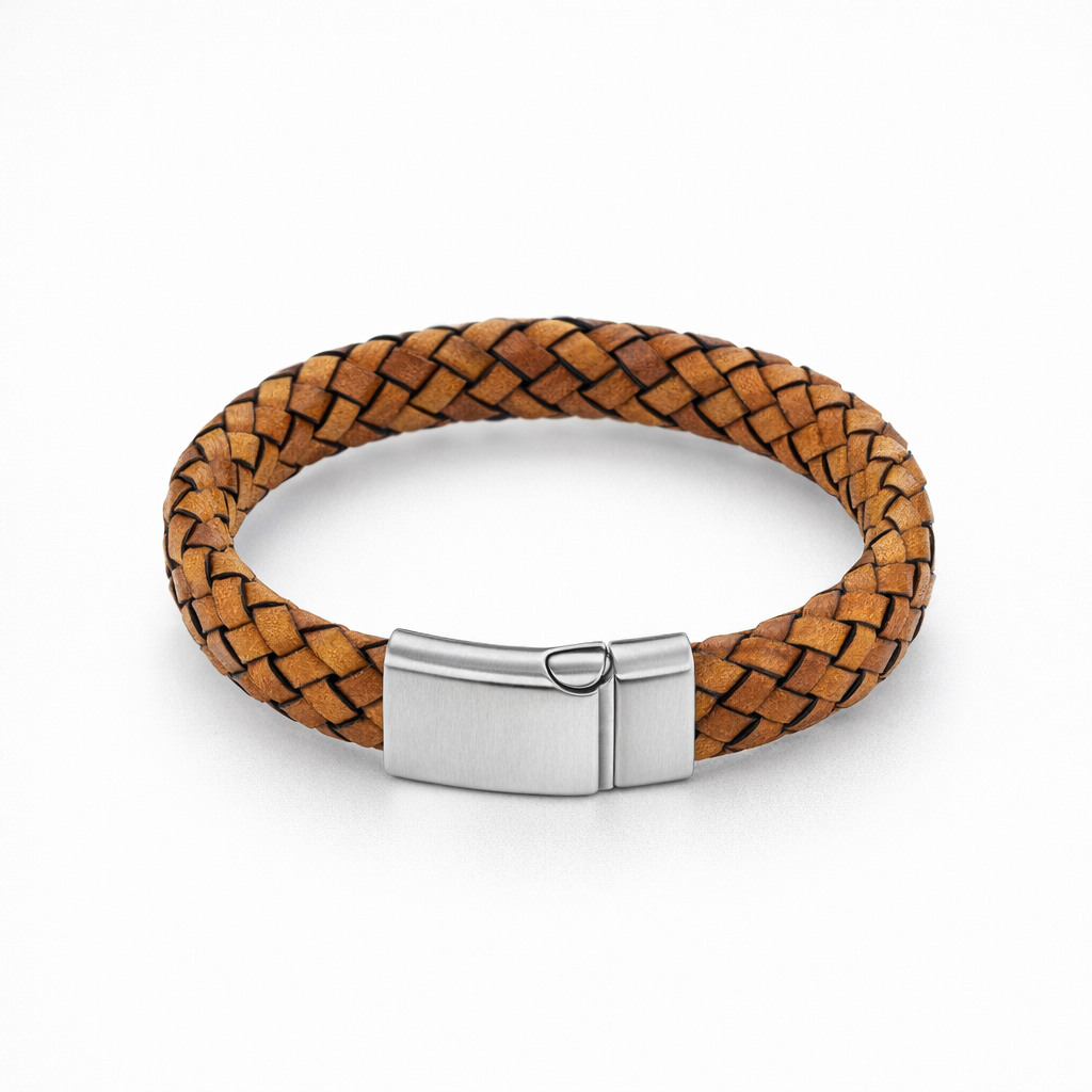 Rugged Sophistication: Men's Tan Leather Bracelet