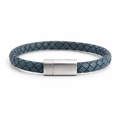 Men's Blue Leather Bracelet with Steel Clasp