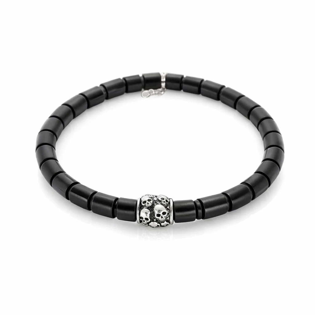 Onyx Bead With Skull Detail Bracelet