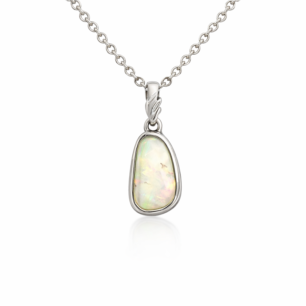 Solid White Opal Pendant in Sterling Silver
