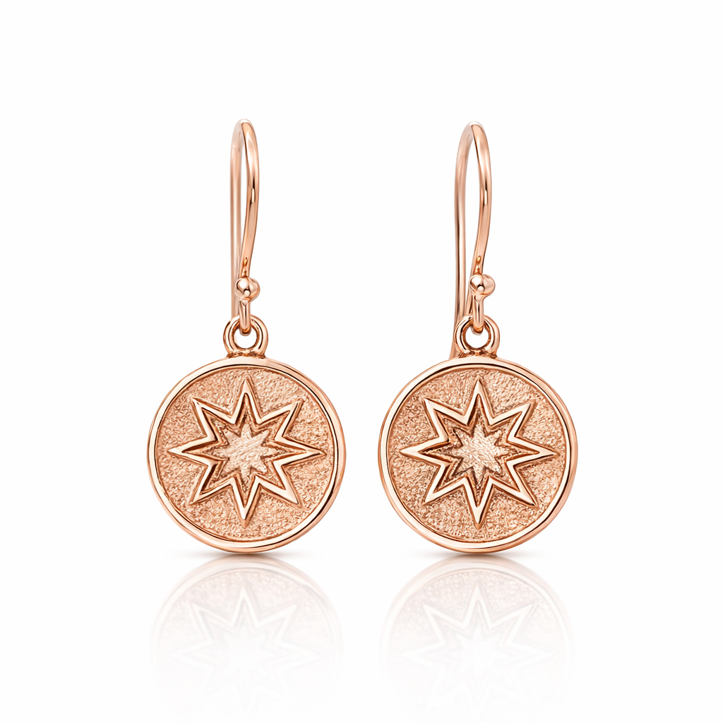Sparkling Rose Gold Drop 9K Earrings With Star Motif