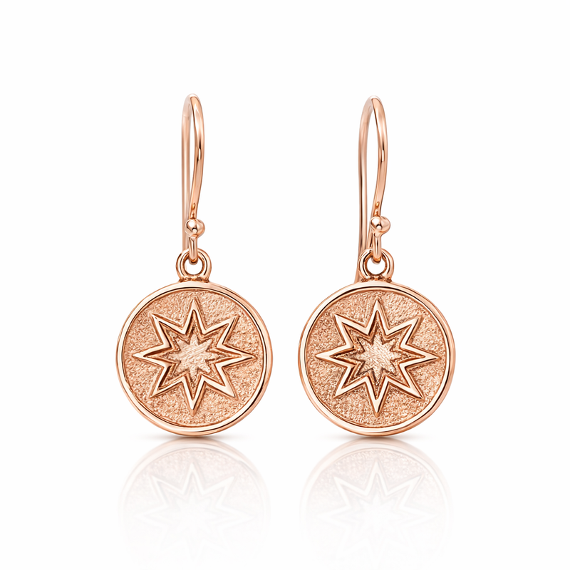 Sparkling Rose Gold Drop 9K Earrings With Star Motif