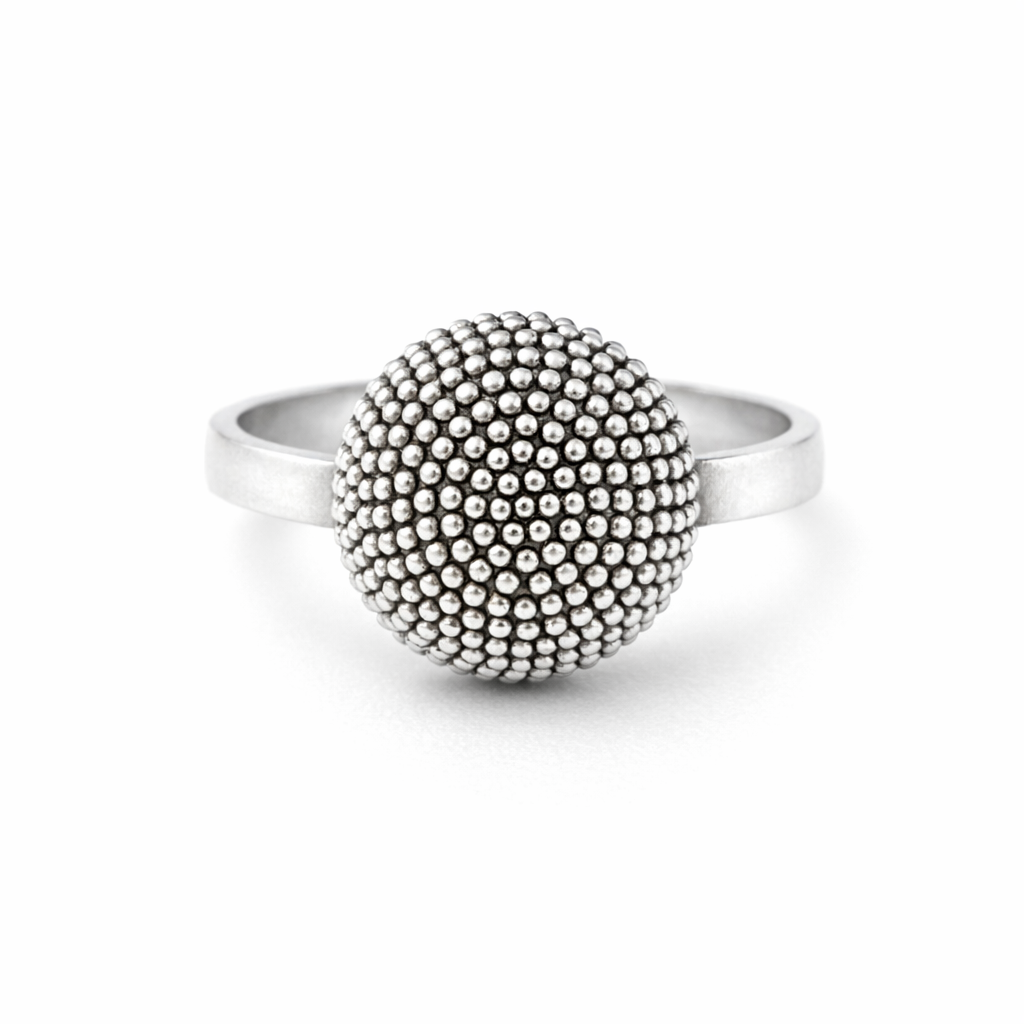 Granulation Domed Top Ring In Silver