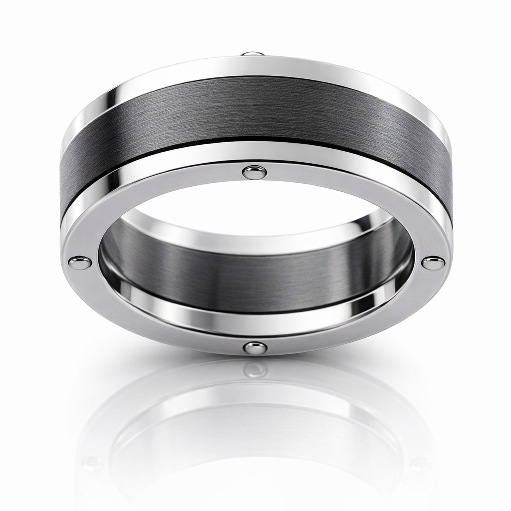 Zirconium Band With White Gold Rivets