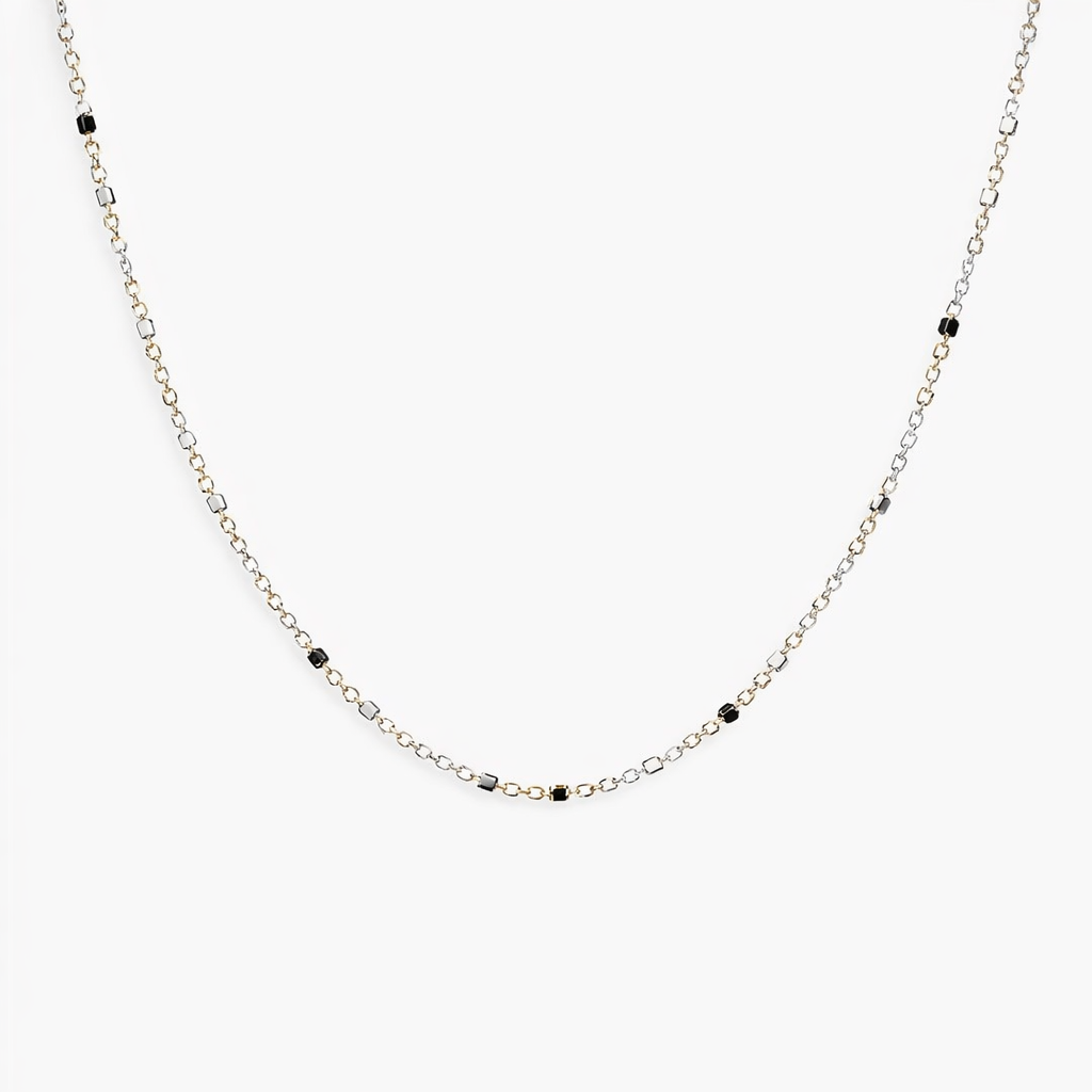 Elegant 18K Chain With Reflective Cube Beads, Timeless