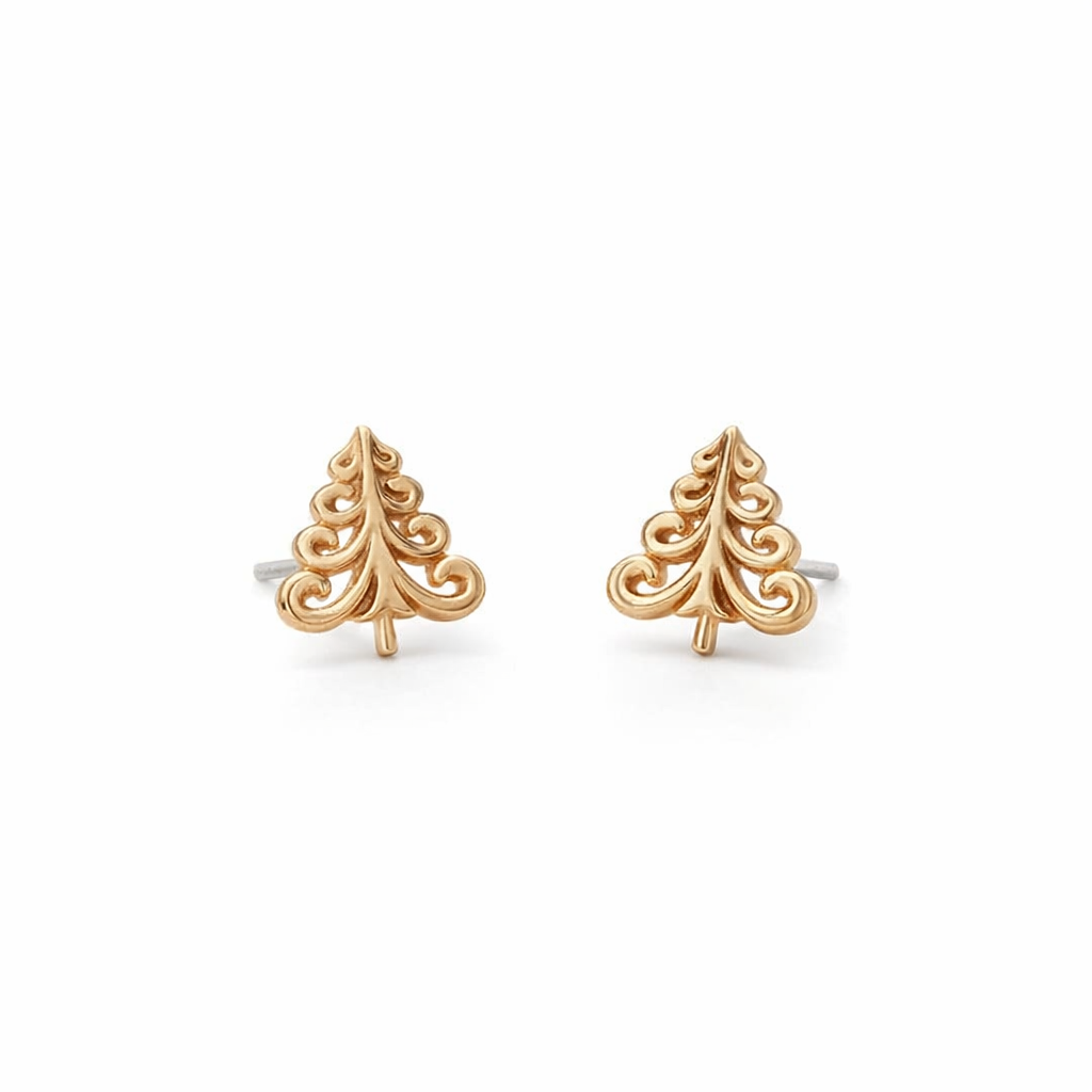 Christmas Tree Earrings Silver Gold Plate