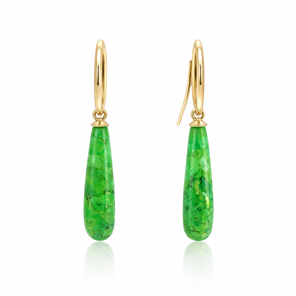 Green Turquoise 9k YG Earrings