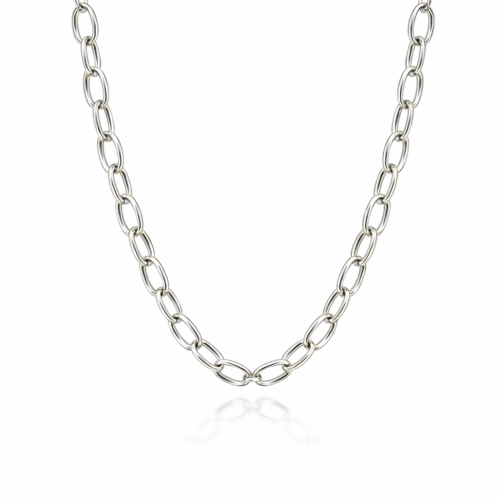 Oval Belchor Chain Necklace In Silver 55cm
