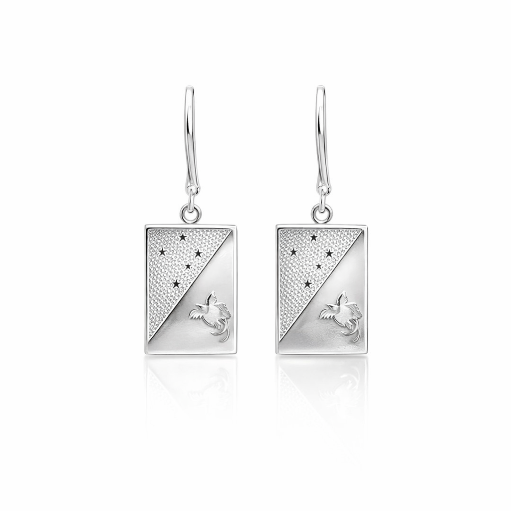 Papua New Guinea Flag Earrings In Sterling Silver