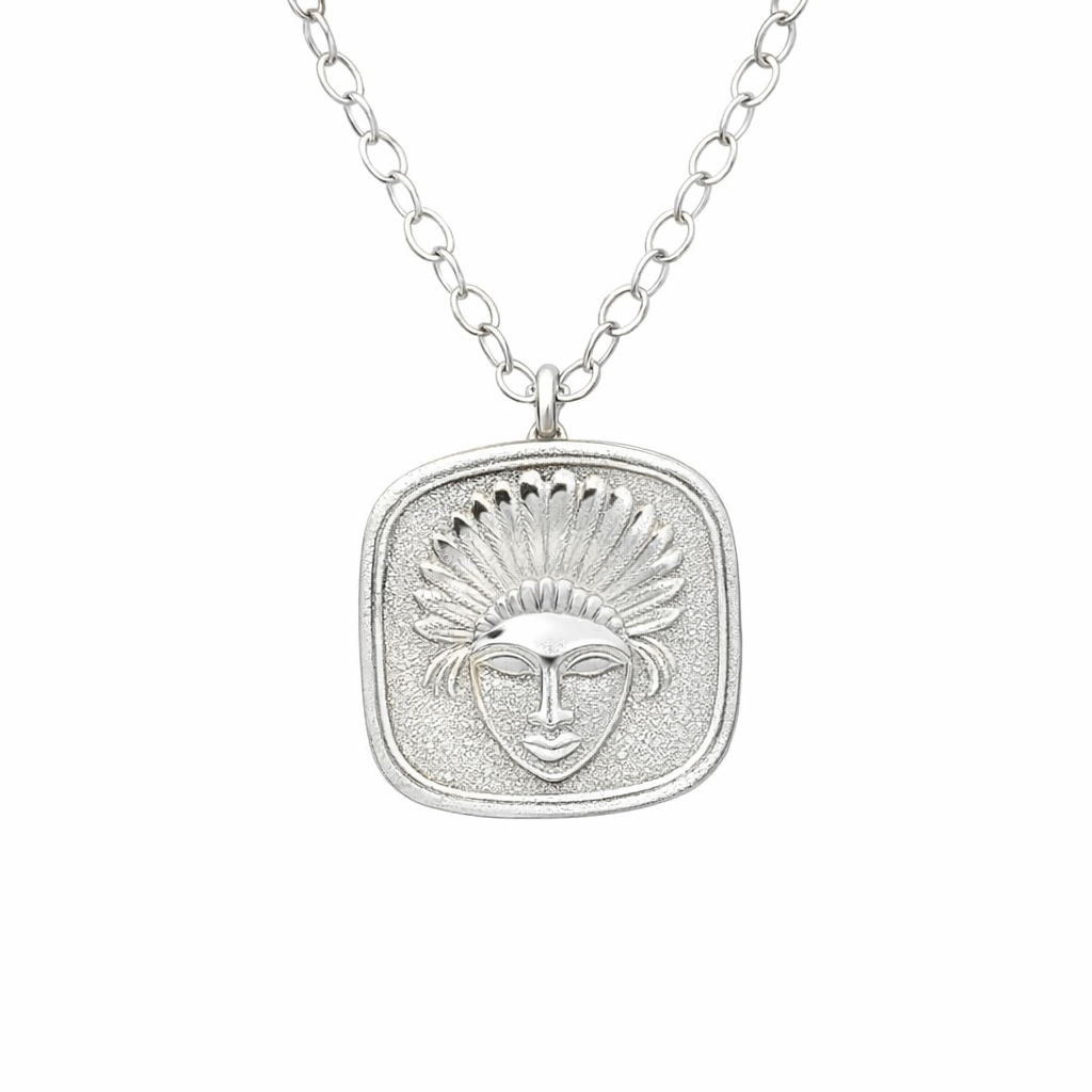 Repousse Crafted PNG Mask Pendant Sterling Silver