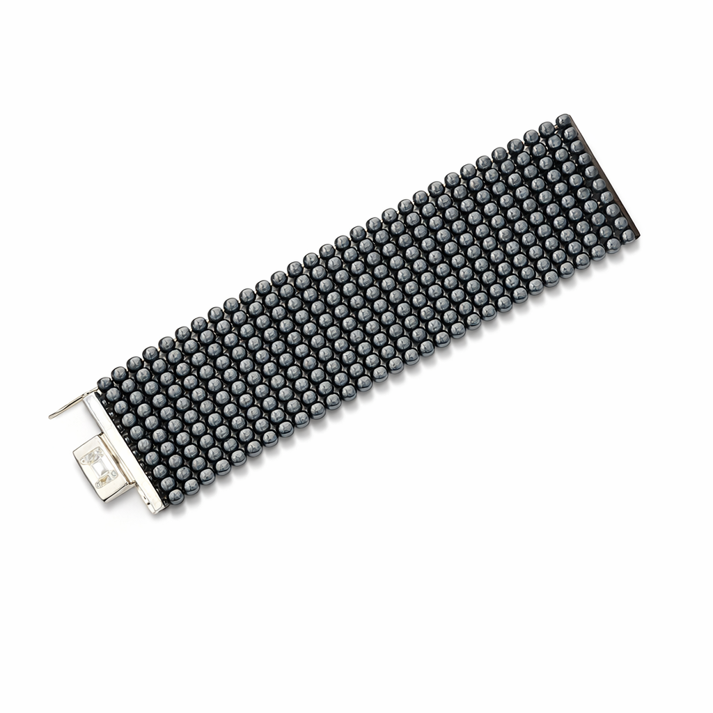 Hematite Beaded Bracelet With Sterling Silver Clasp