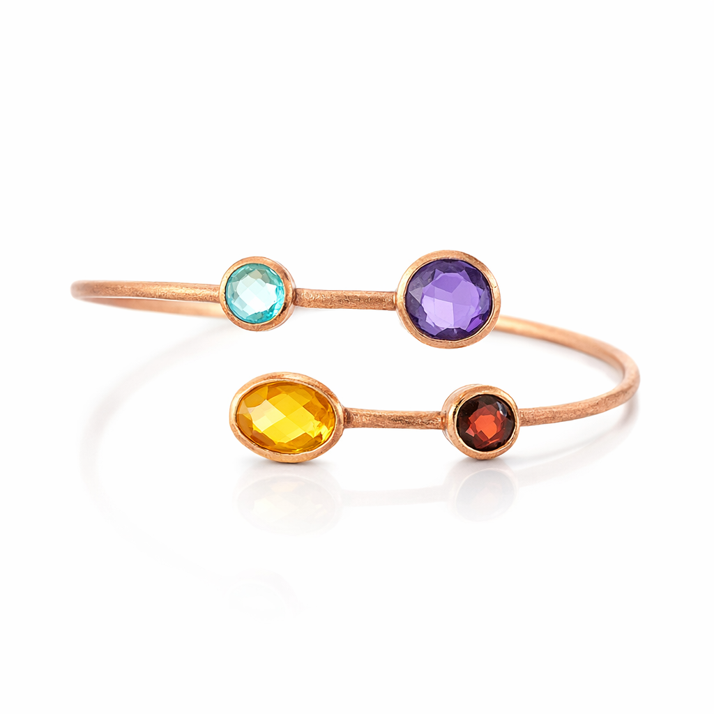 Colourful Gems set In Rose Gold Plated Brass Cuff