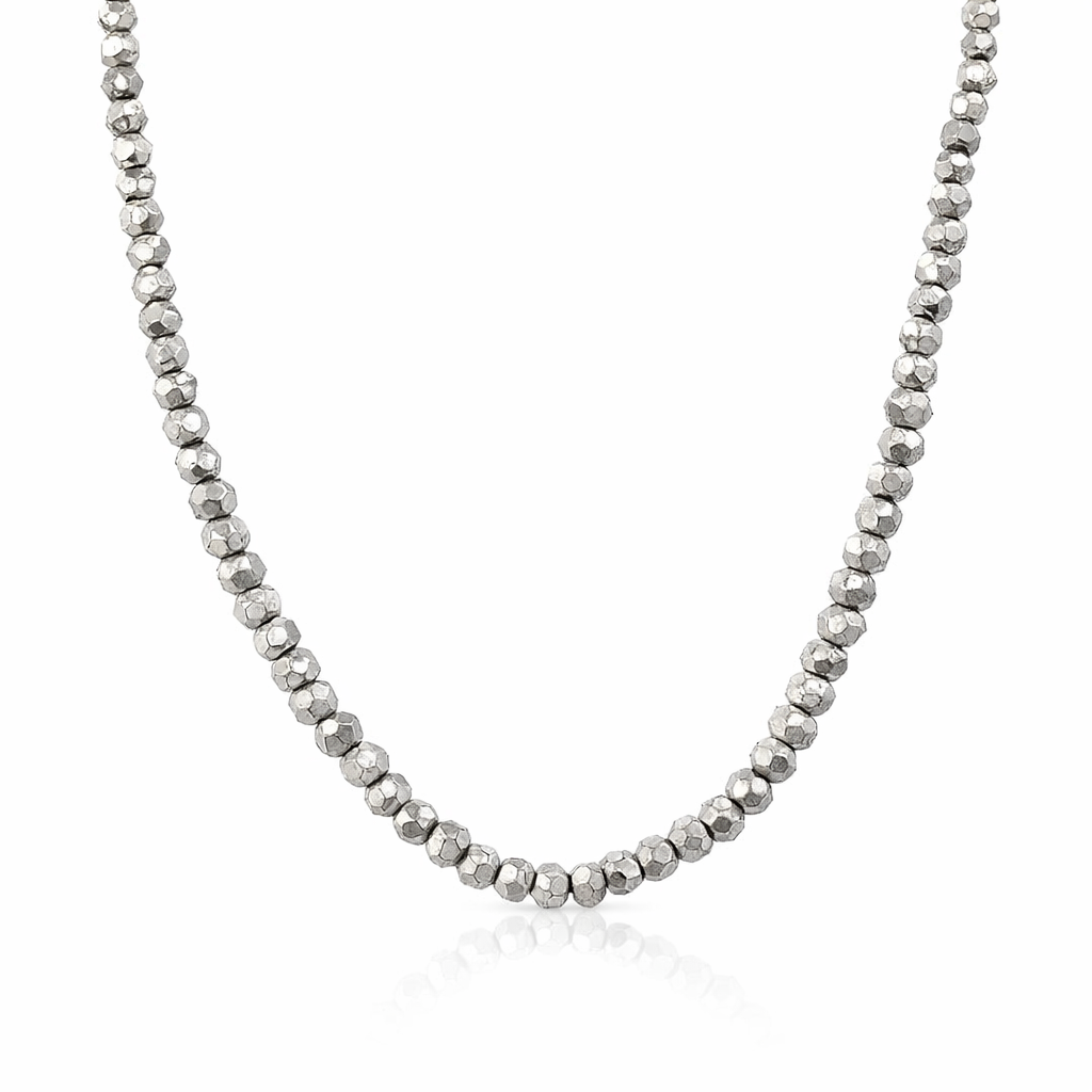 Radiant Elegance: Silver-Plated Pyrite Bead Necklace 70cm