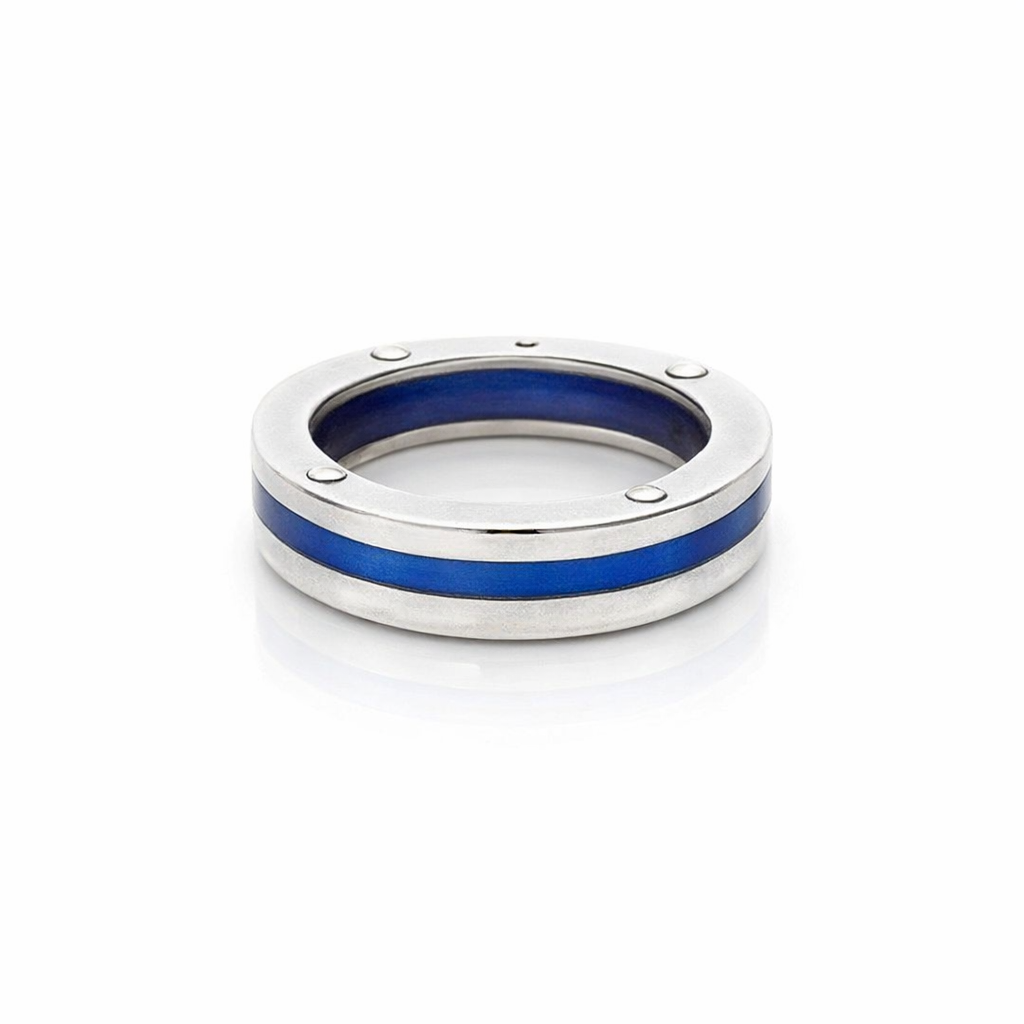 Riveted Blue Titanium And Sterling Silver Ring