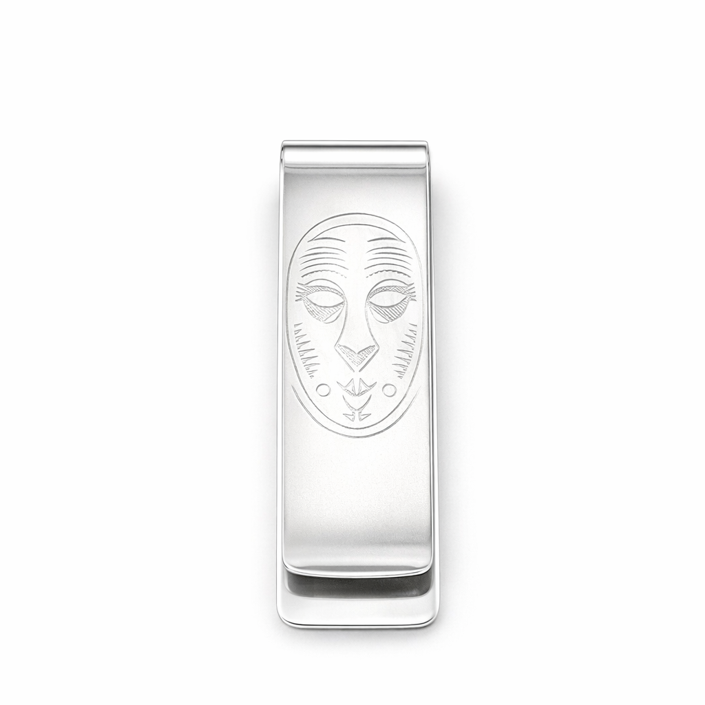 Money Clip With Tribal Mask Design In Sterling Silver