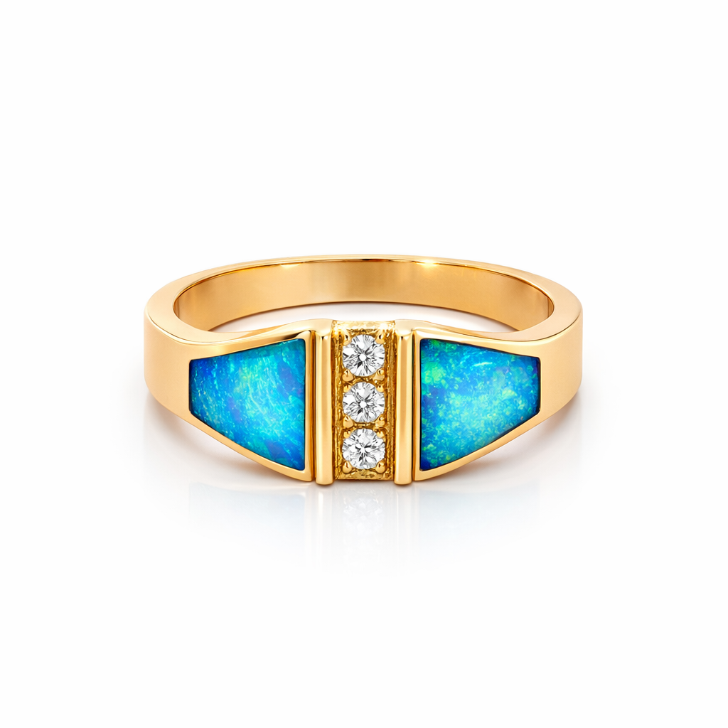 Inlaid Crystal Opal And Diamond Ring | 18K
