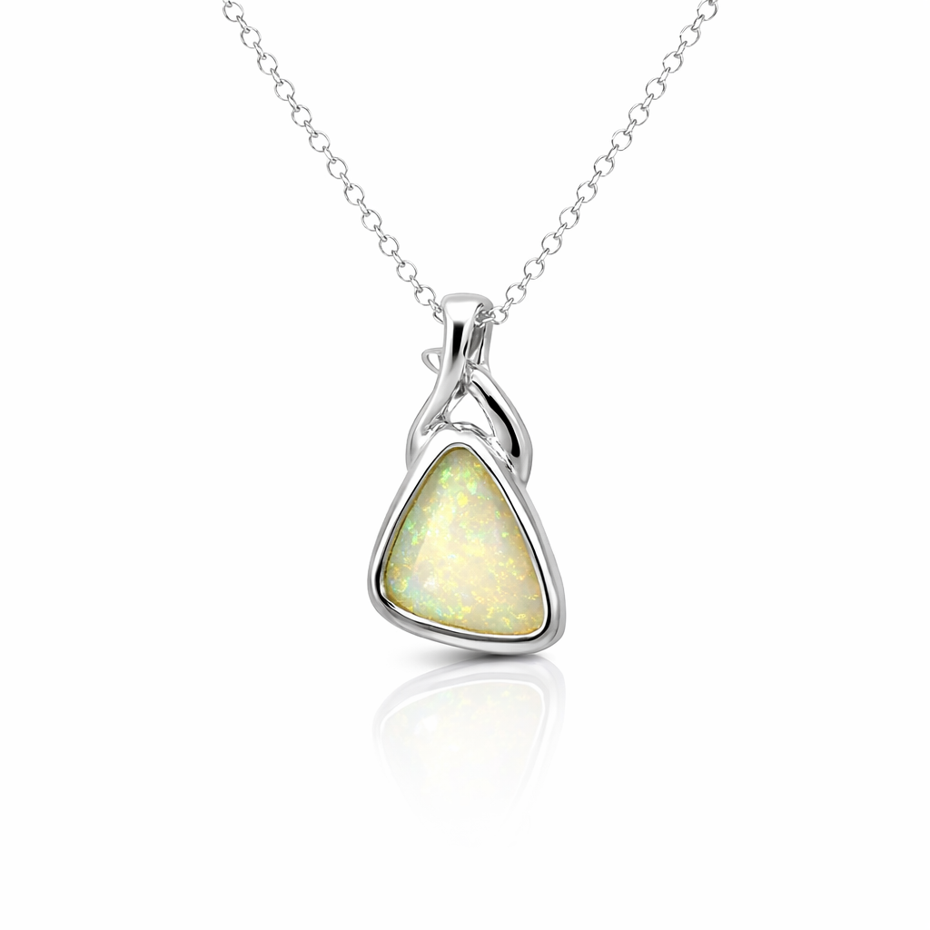 Genuine White Opal Pendant In Sterling Silver