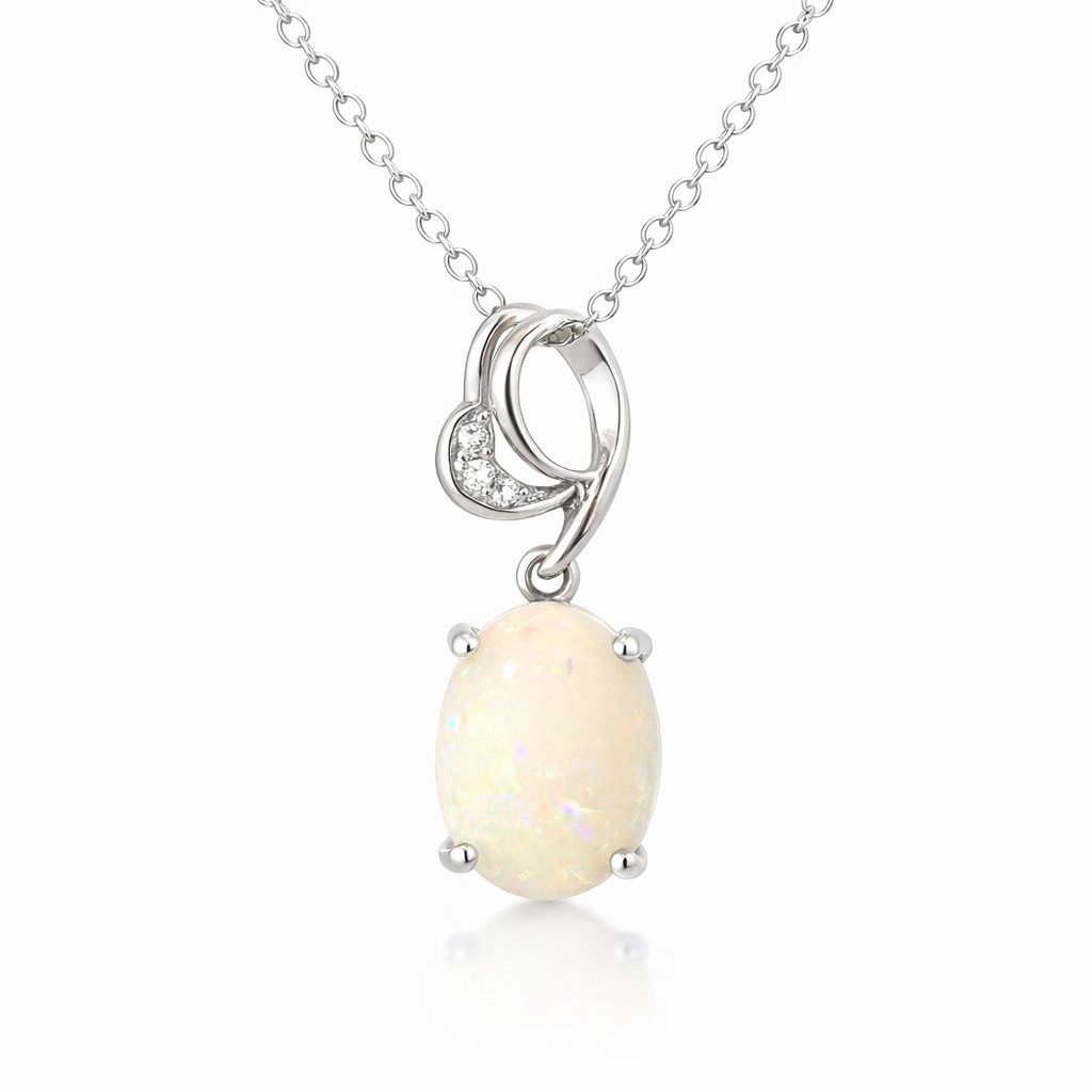 Elegant White Opal Pendant In Sterling Silver