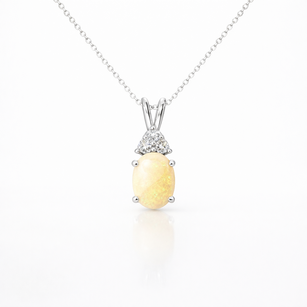 Elegant Yellow Opal And Cubic Pendant in Sterling Silver