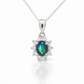 Gleaming Enchantment: Radiant Green Opal Pendant with Sparkling Diamond Halo