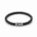 Men's Braided Leather Bracelet With Steel Clasp