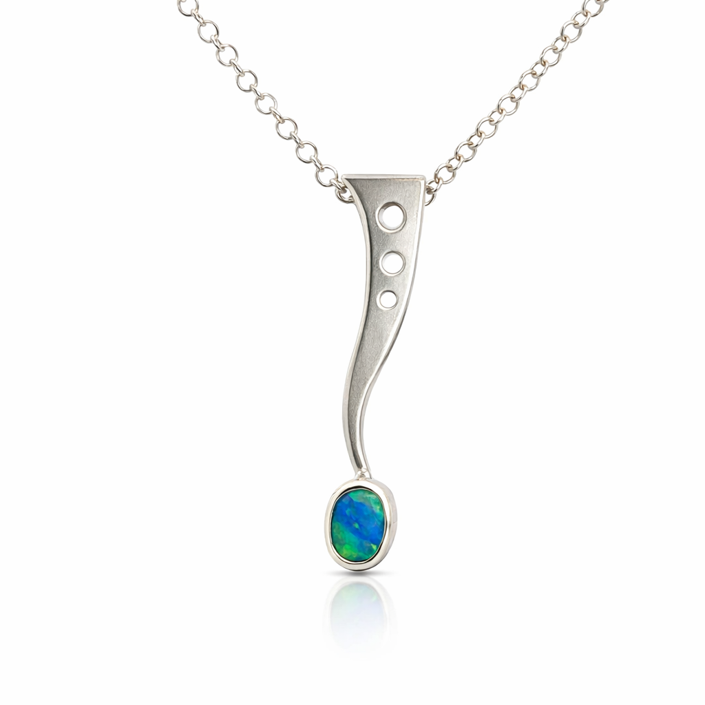 Vibrant Blue &amp; Green Opal Pendant In Sterling Silver