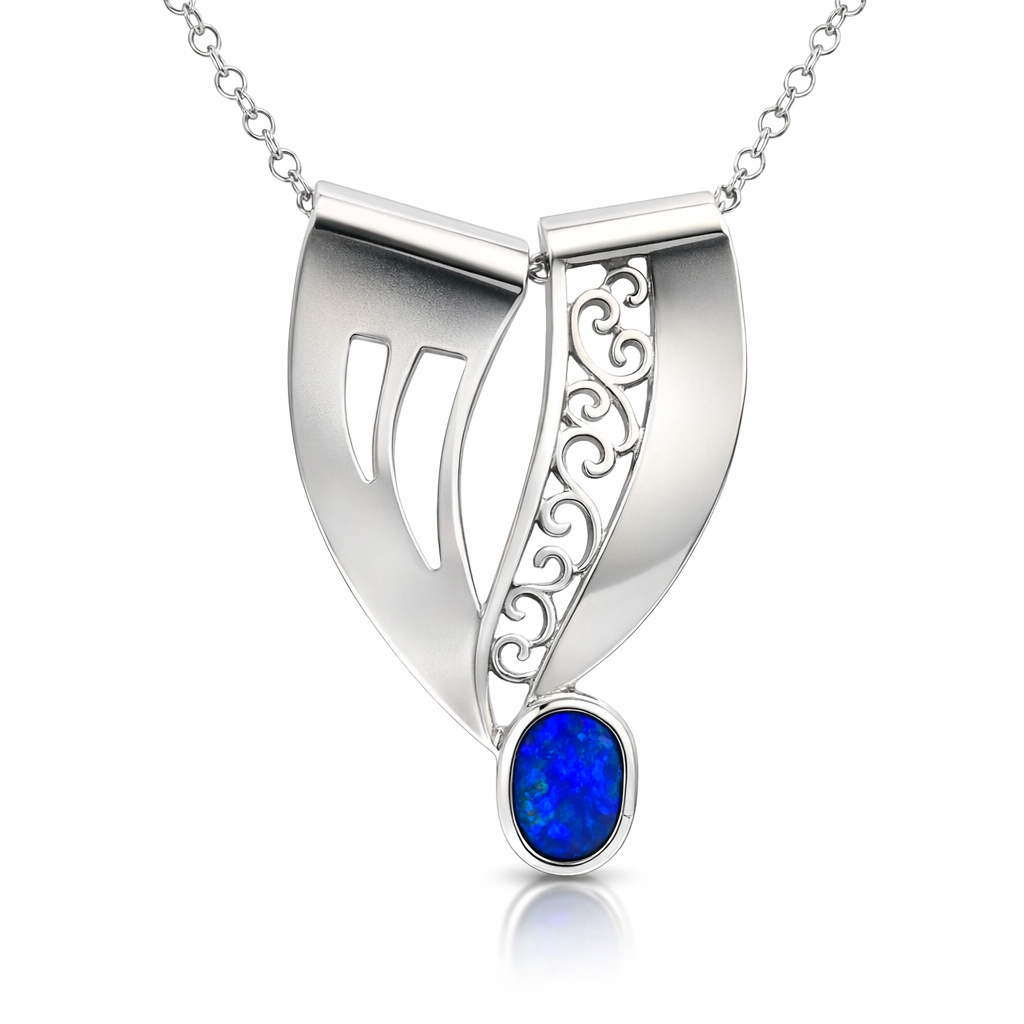Elegant Sterling Silver with Captivating Blue Opal Pendant