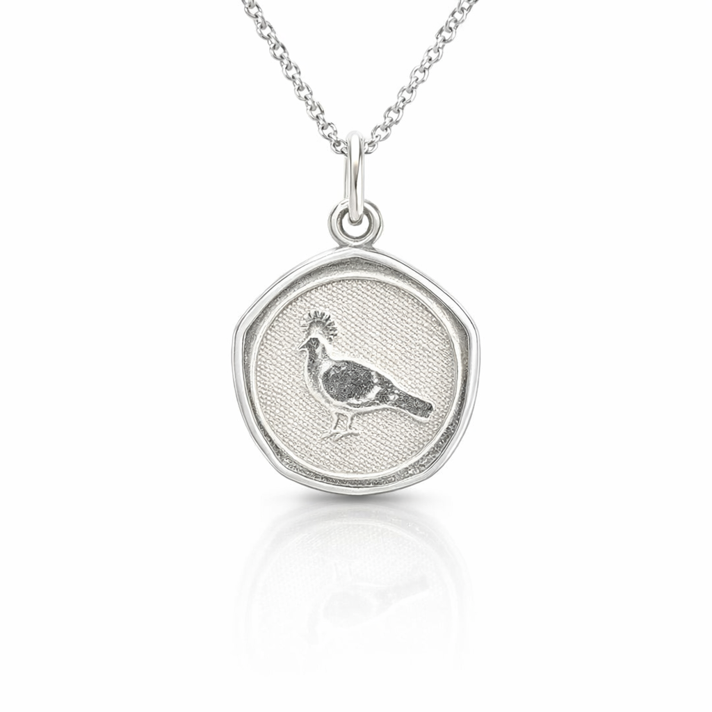 Crowned Victoria Pigeon Pendant In Silver