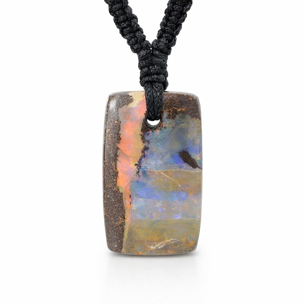 Boulder Opal Pendant on Black Macramé Cord