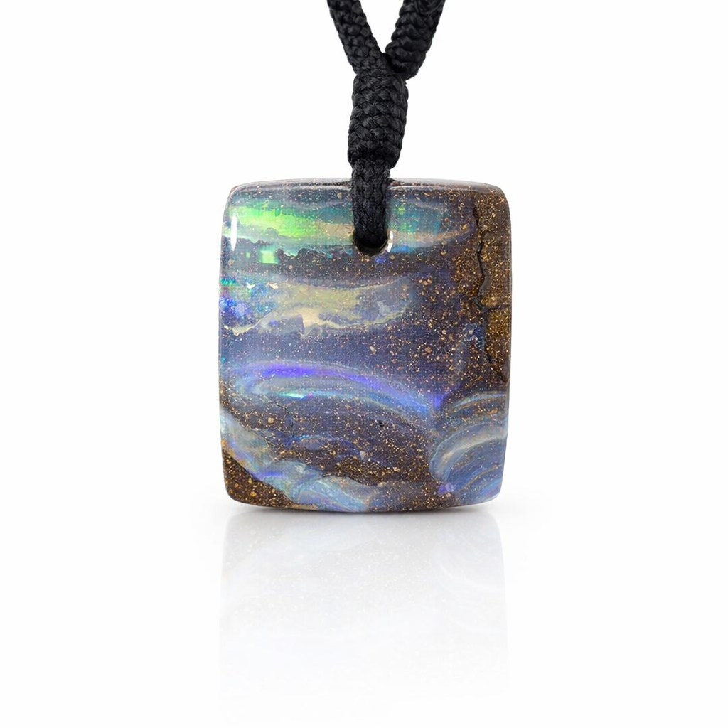 Natural Boulder Opal Pendant on Black Cord