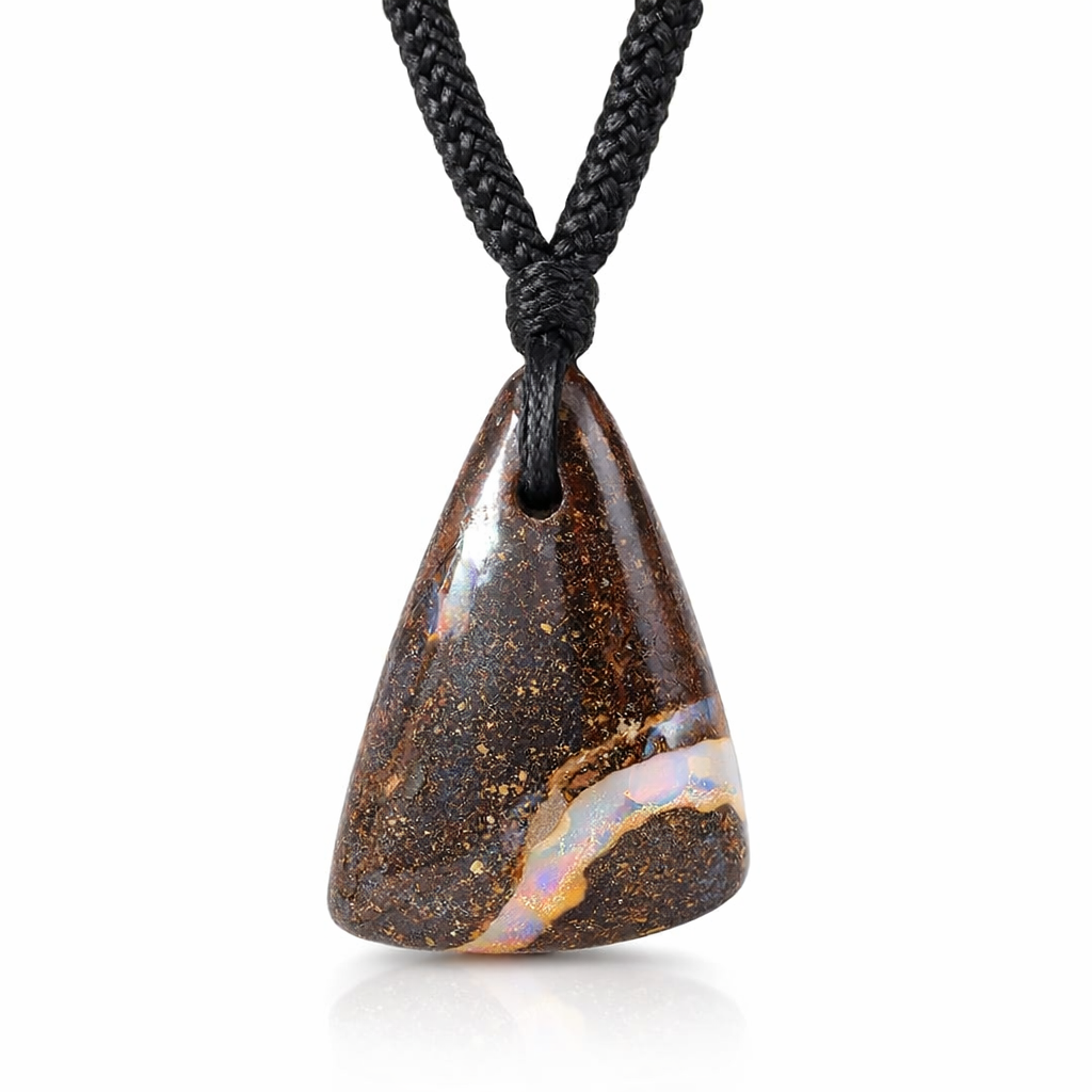 Natural Boulder Opal Pendant on Black Cord
