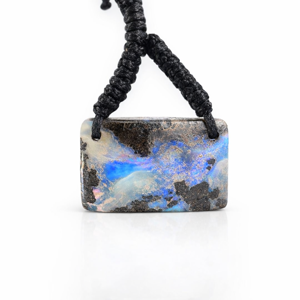 Boulder Opal Pendant on Black Macramé Cord