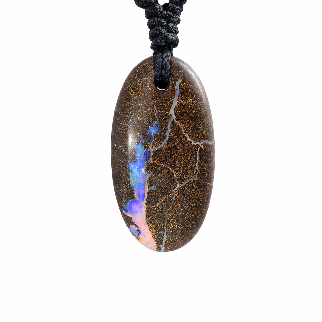 Boulder Opal Pendant on Black Macramé Cord