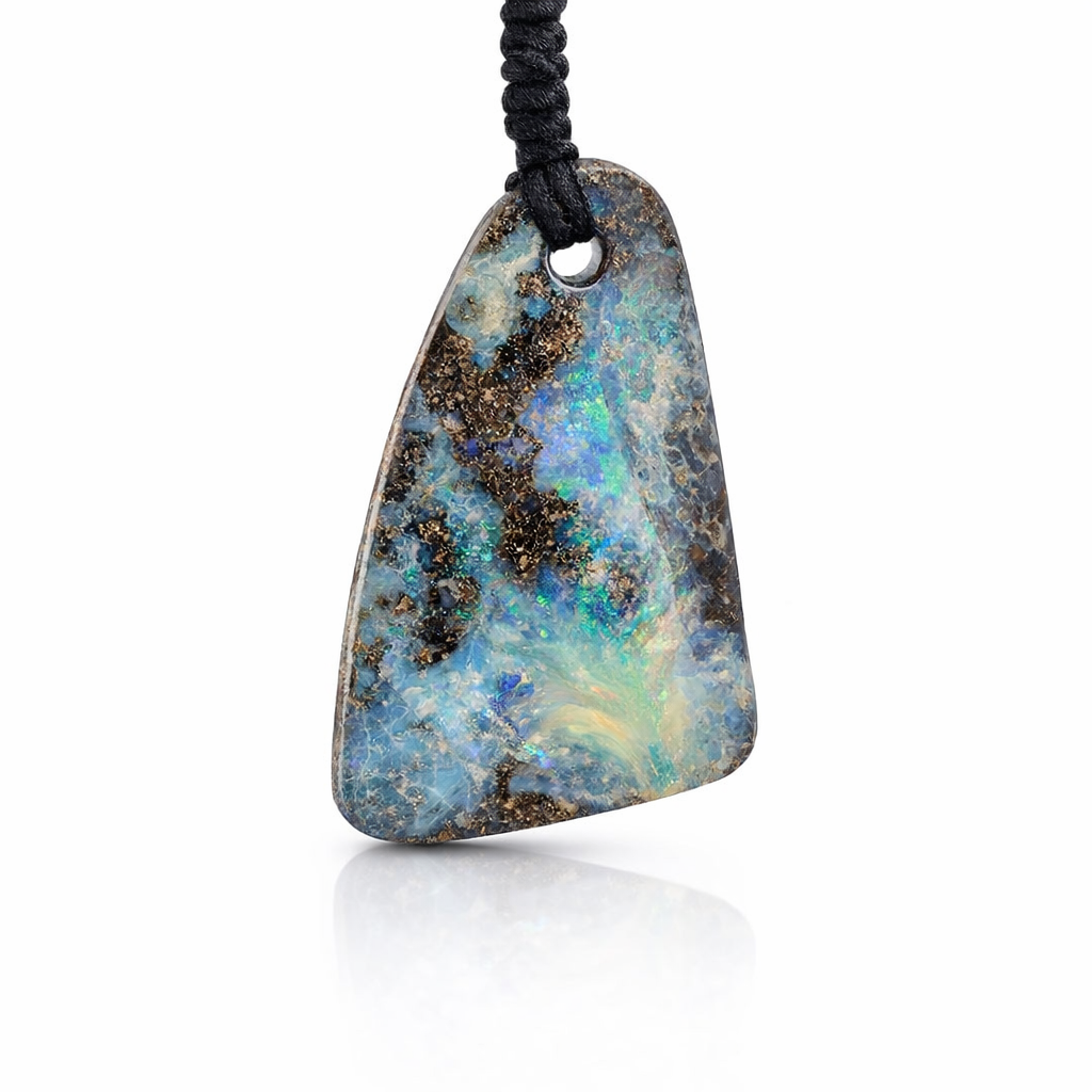 Boulder Opal Pendant on Black Macramé Cord