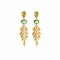 Gold Plated Brass Leaf Shaped Drop Earrings With Peridot