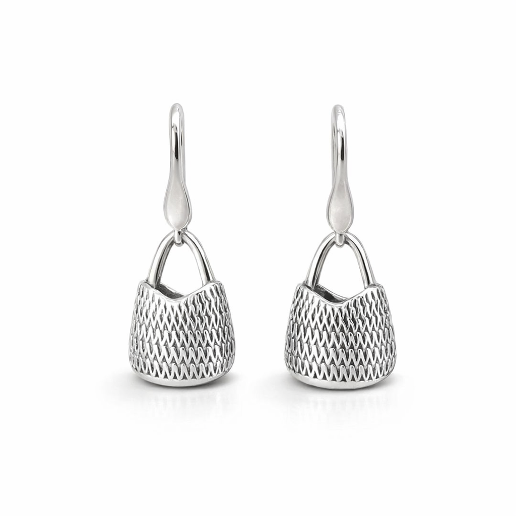 Silver Earrings | Woven String Bilum