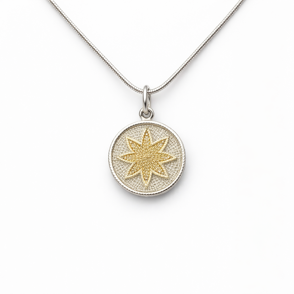 Small 8 Star Pattern Goroka Basket Pendant