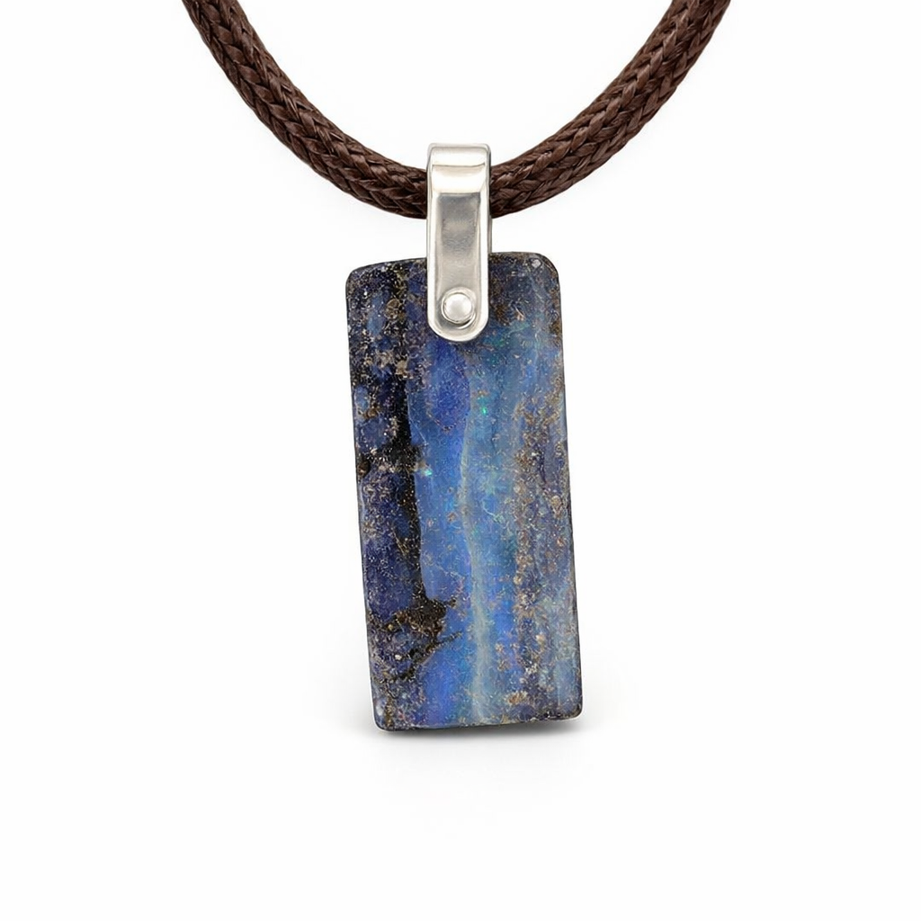 Boulder Opal Silver Pendant On Leather