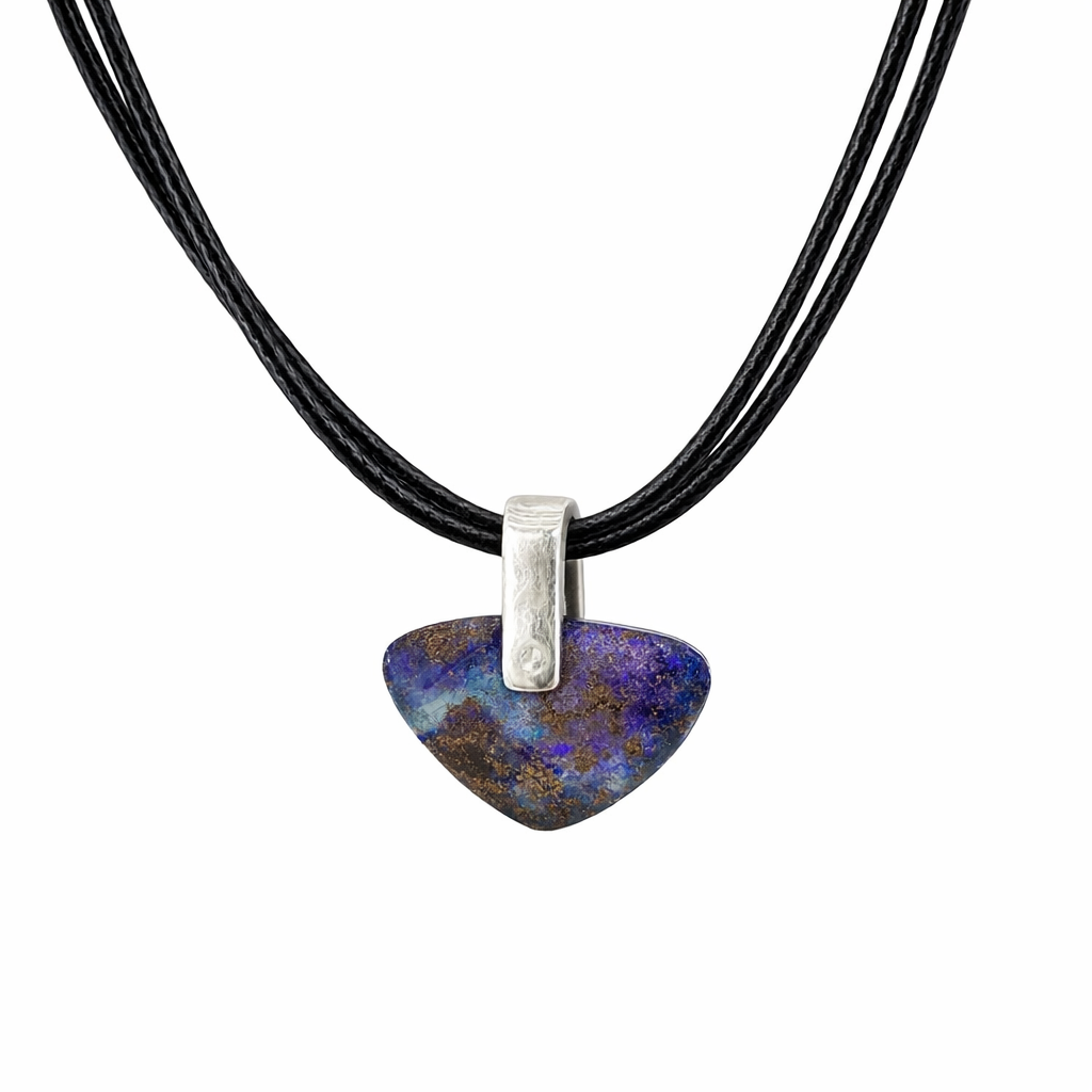 Boulder Opal Silver Pendant On Leather