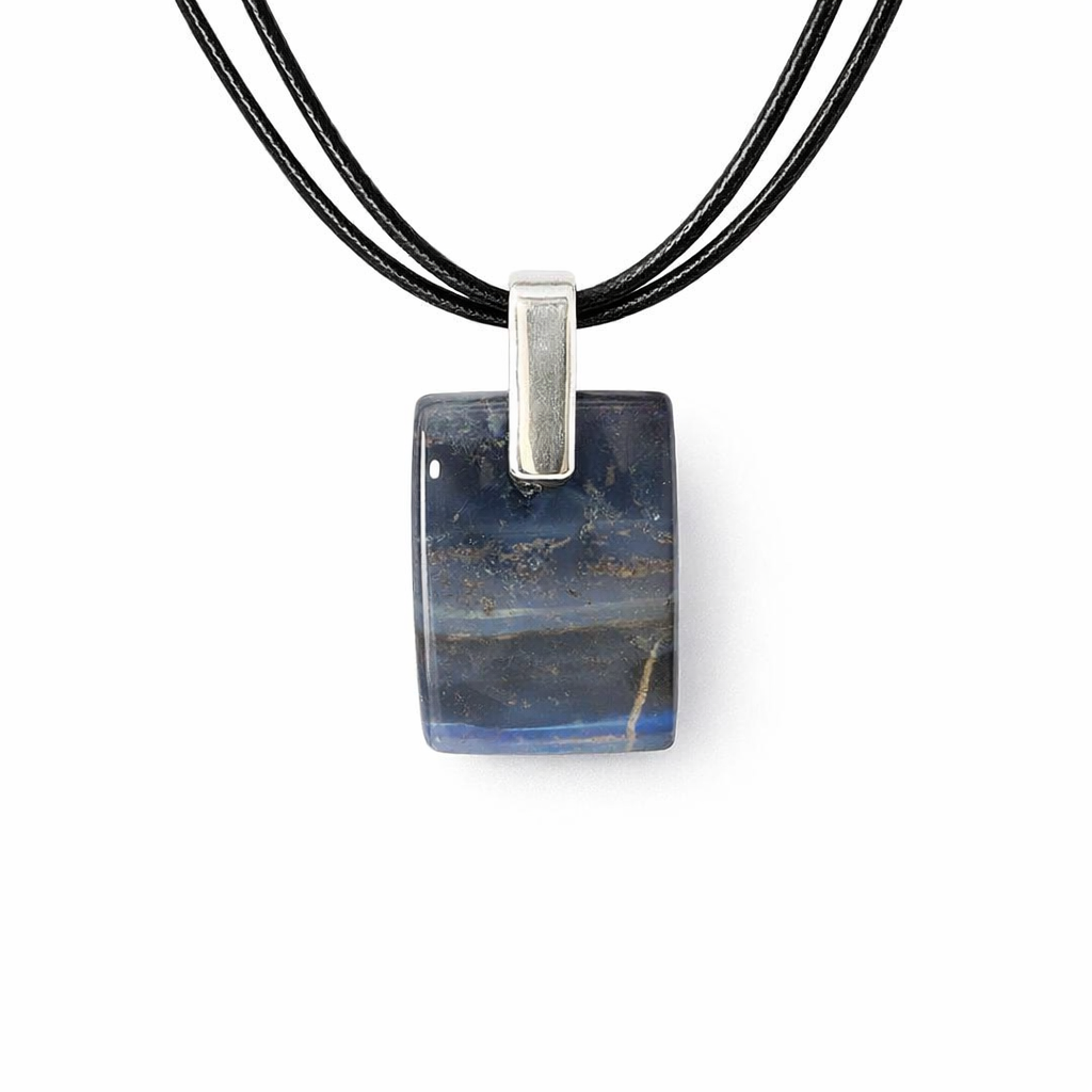 Boulder Opal Pendant W/ Silver on Leather