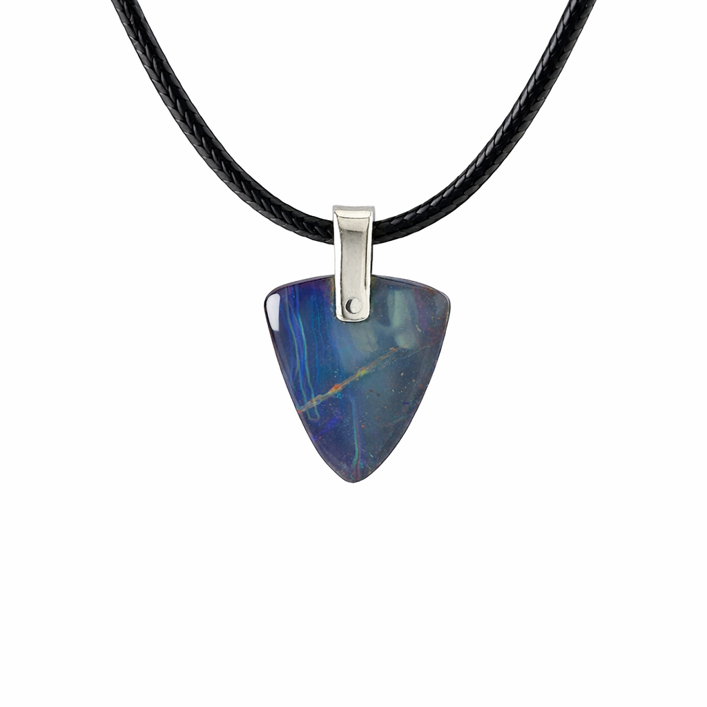 Boulder Opal Pendant W/Silver on Leather