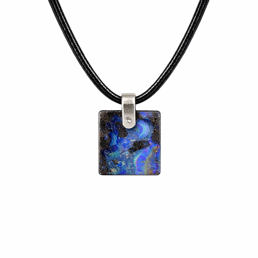 Silver Boulder Opal Pendant on Black Leather