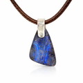 Silver Boulder Opal Pendant on Brown Leather