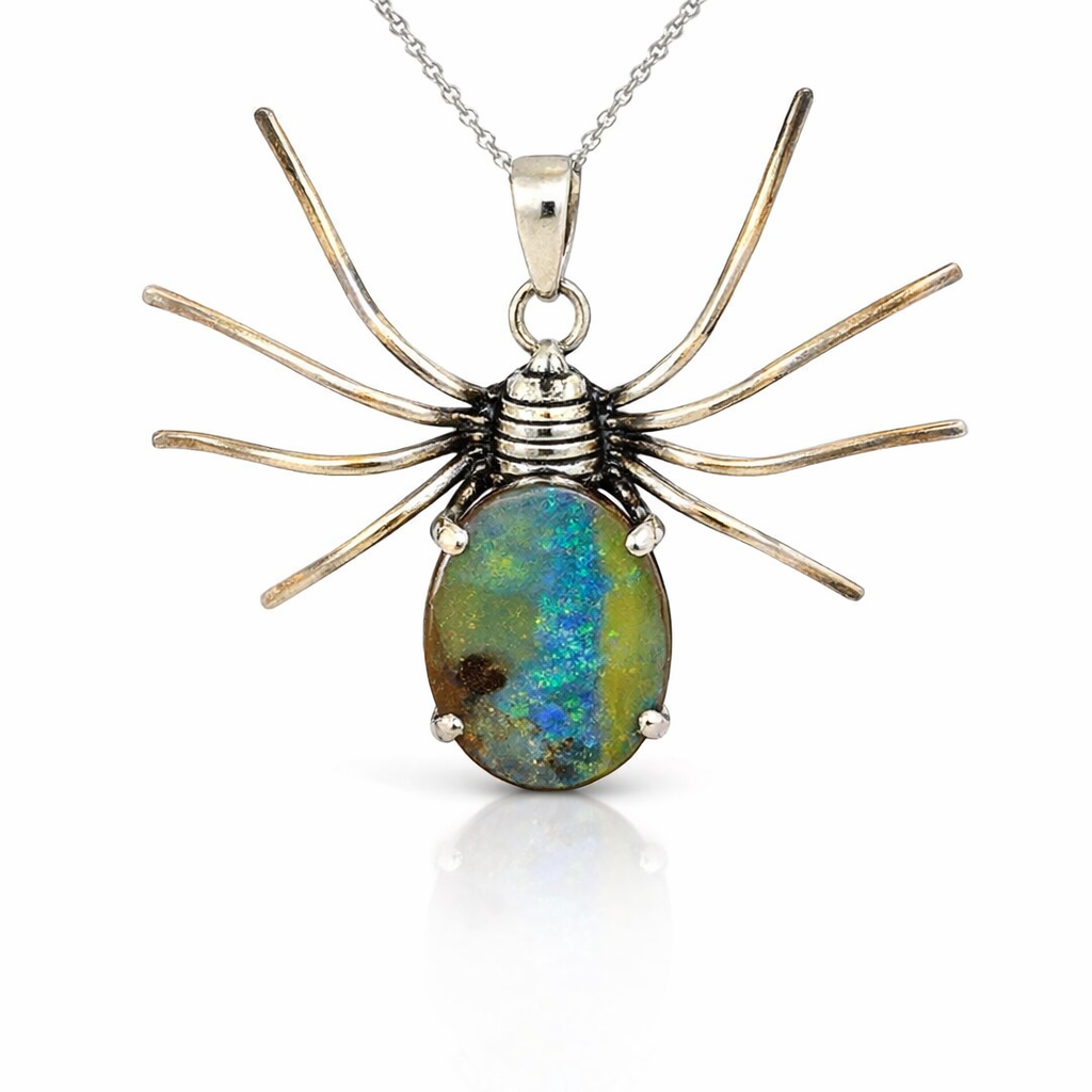 Australian Boulder Opal Spider Pendant in Silver