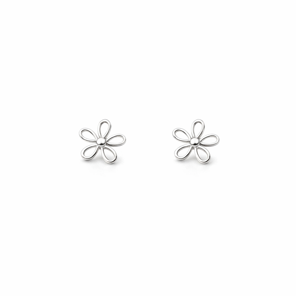 Children Silver Small Flower Shaped Stud Earrings