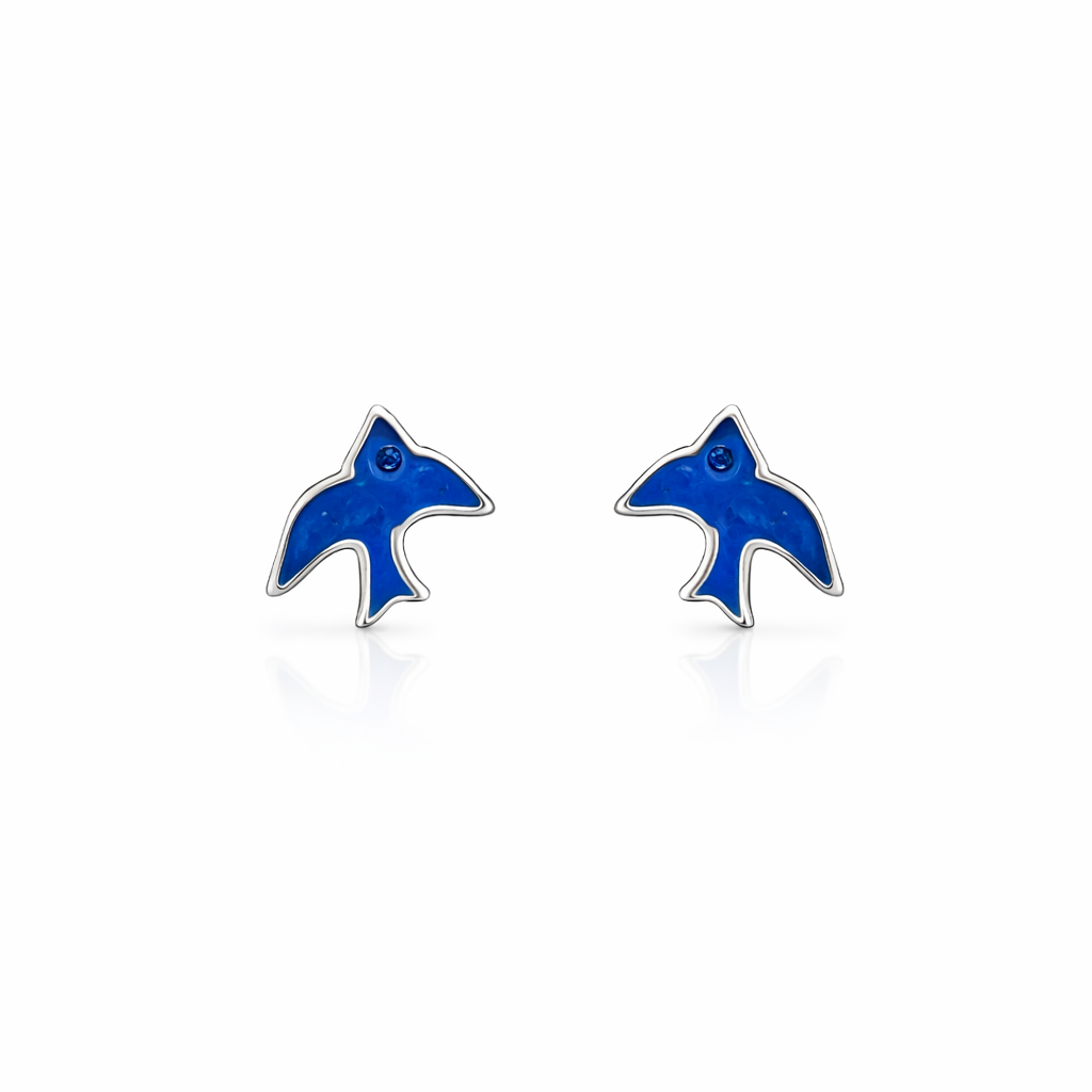 Children Sterling Silver Blue Bird Stud Earrings