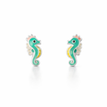 Children Sterling Silver Enamel Seahorse Stud Earrings